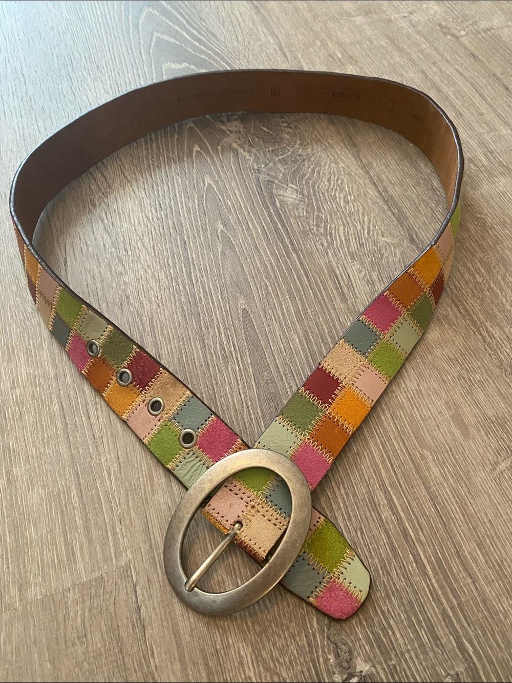 Fossil Multicolor Patchwork Leather Belt with Oval Buckle